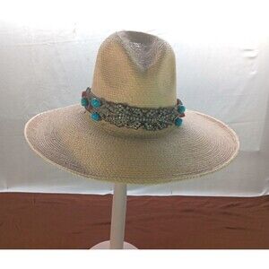Sunbody Cowboy Hat Sz 7 (56) Beaded Band Western Palm 6" Crown 5" Brim